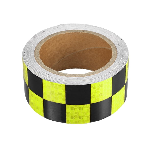 Unique Bargains 5cmx10m Fluorescent Yellow and Black Car Checkered Reflective Stickers Safety Warning  Protector