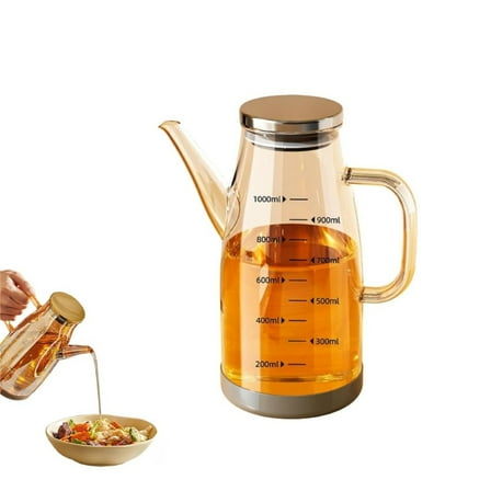 QZS 1000ml/33oz Olive Oil Dispenser Bottle,Portable Glass Oil Bottle with Drip Free Spouts for Kitchen,1Pack Reusbale Soy Sauce Dispenser for Barbecue