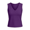 thumbnail image 4 of idosla Women's Tank Tops Teen Girl Loose Fit V Neck Summer UPF 50+ Flowy Curved Hem Basic Casual Sleeveless Tops (Purple, M), 4 of 5