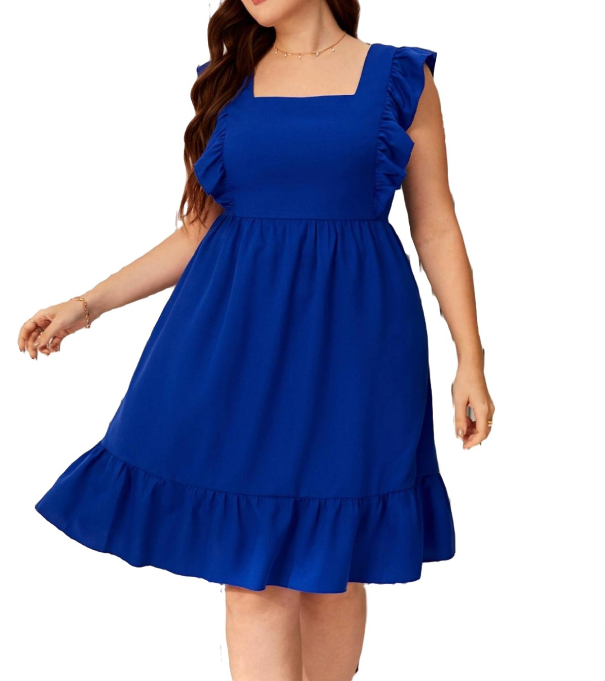Womens Plus Size Dresses Cute Plain Square Neck A Line Royal Blue 0XL