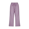 thumbnail image 3 of Capri Pants for Women 2025 Solid Color Elastic Waist Linen Straight Leg Capris with Pockets Womens Cropped Pants, 3 of 5