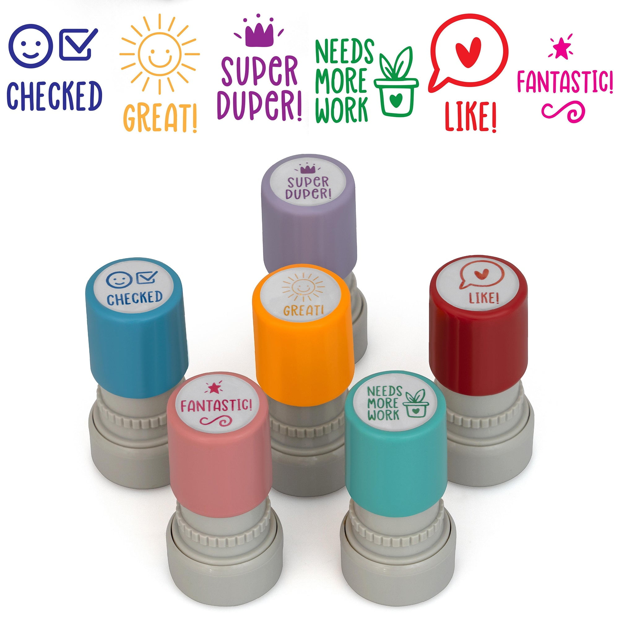 Stamp Joy 6 SelfInk Flash Stamp Set, Multicolor Teacher Stamps