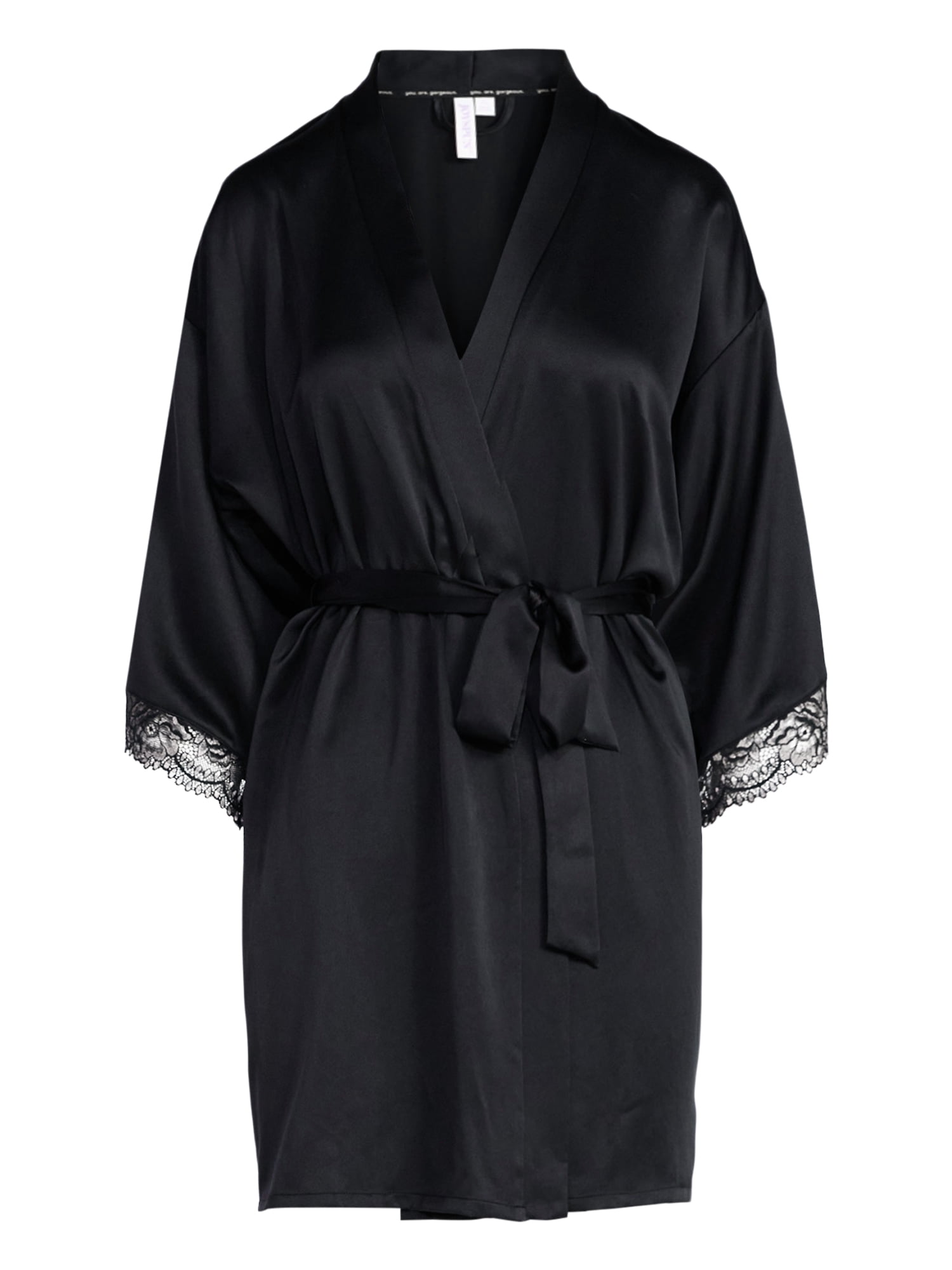 Joyspun Women’s Lace Trim Satin Robe, Sizes S-3X