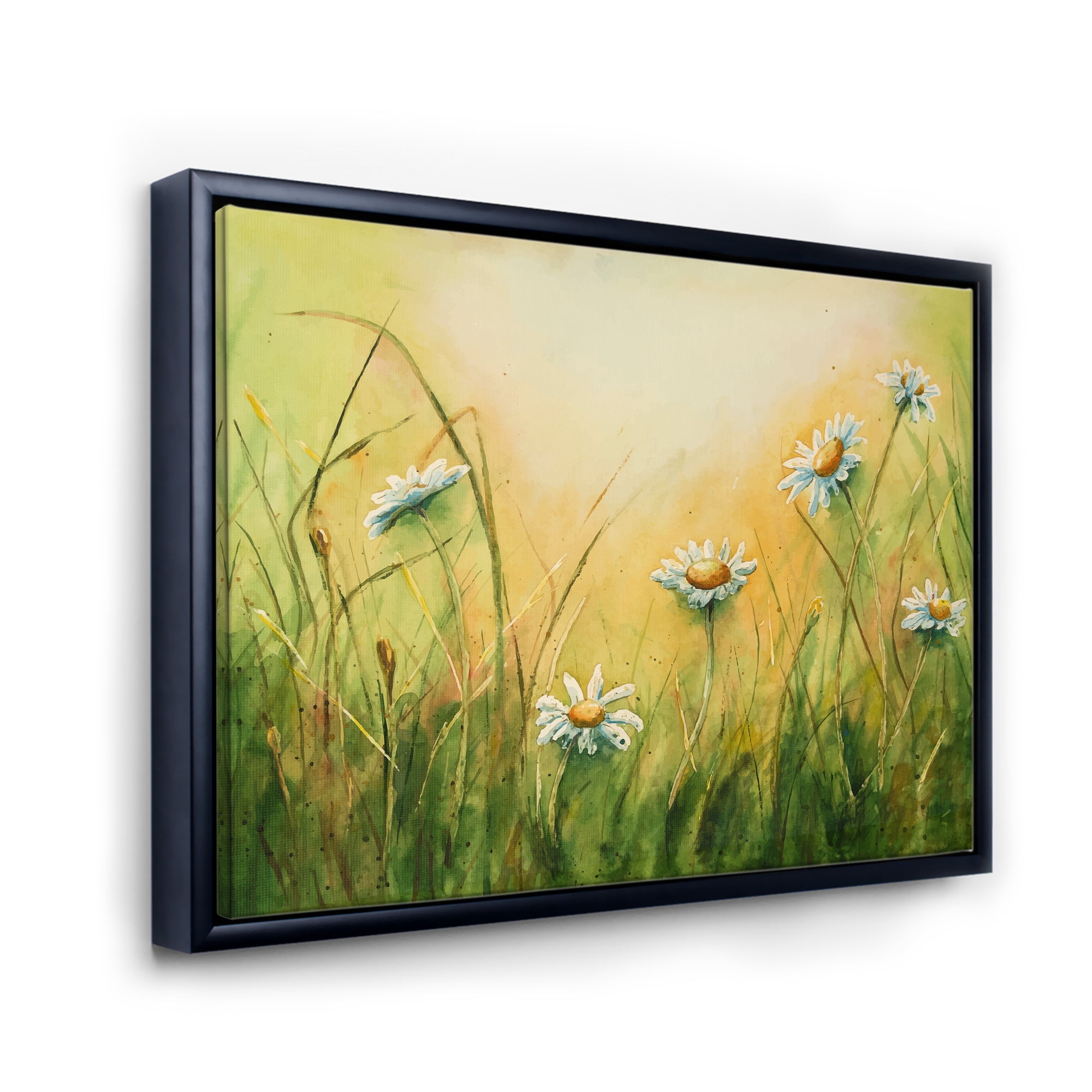 Sunset Field With Herbs and Chamomiles 40 in x 30 in Framed Painting Canvas Art Print, by Designart