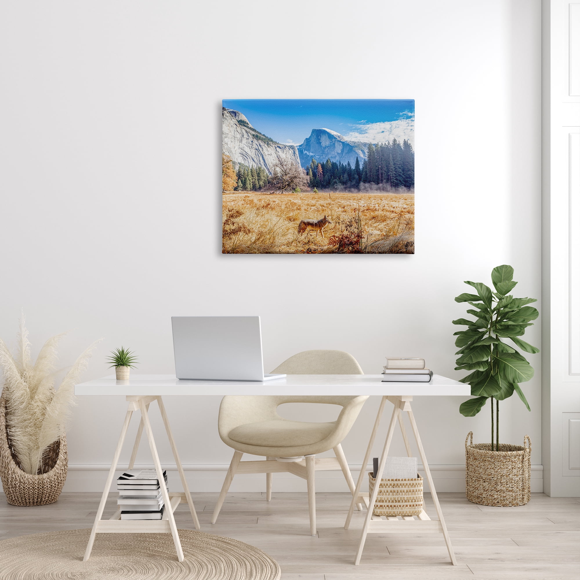 Stupell Industries Wolf Grazing Rural Grassland Clear Sky Mountains Photograph Gallery Wrapped Canvas Print Wall Art, Design by Jeff Poe Photography