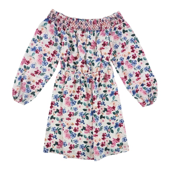 GUESS Womens Floral Off-Shoulder Dress, Off-White, Small