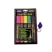 Blacklight Reactive Electric Neon Permanent Fabric Markers 5 Pack with DirectGlow Keychain Flashlight