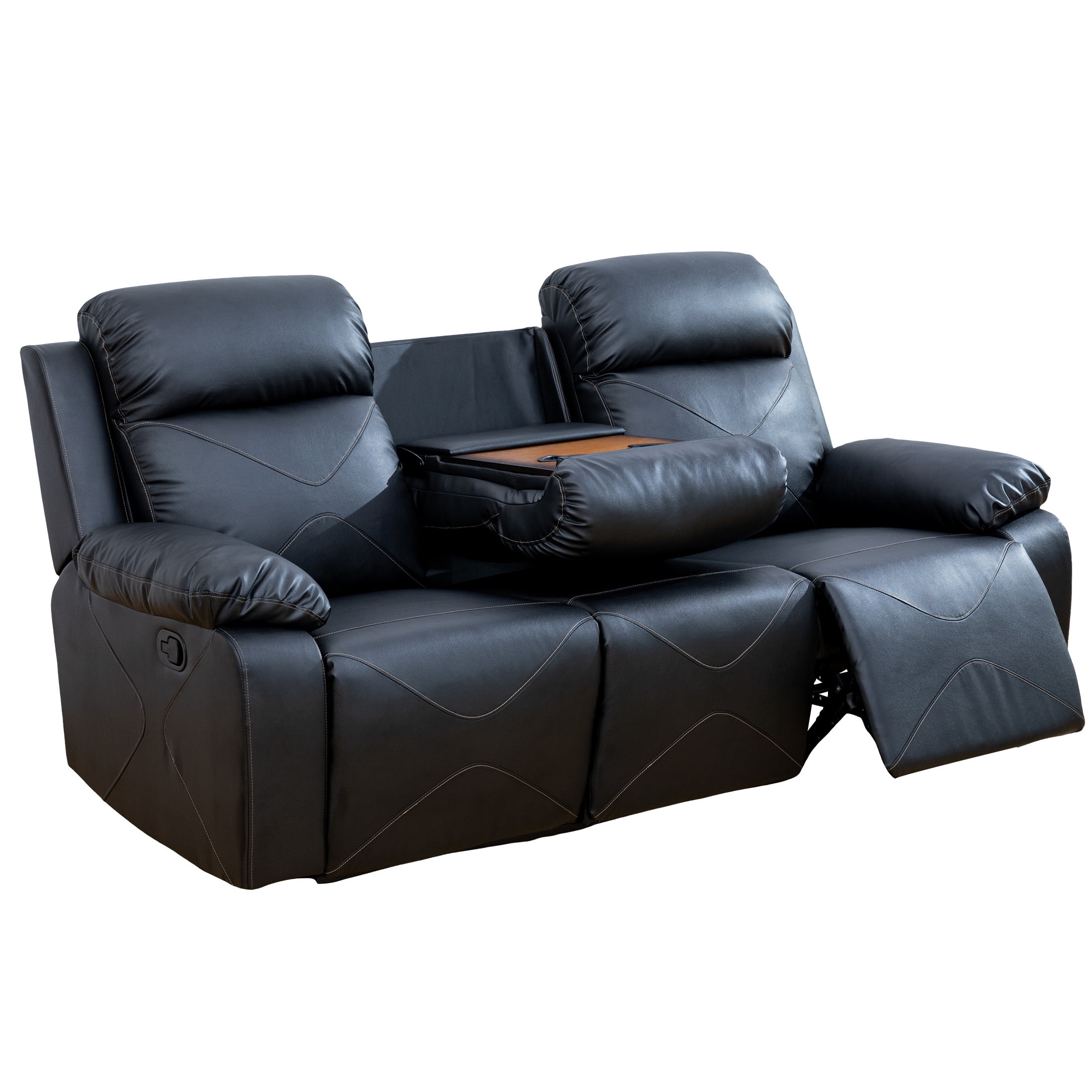 Aukfa 3 Seater Recliner Sofa Chair with Cupholder for Living Room, Power Home Theater Seating, Black