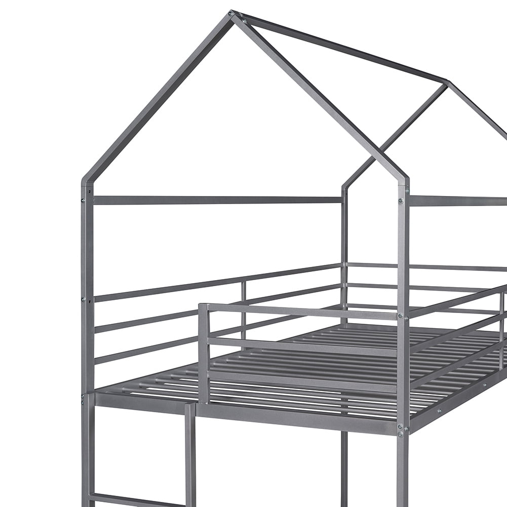 Kepooman Twin Over Twin Kids Bunk Bed with Built-in Ladder, Metal Bunk Bed Frame, Sliver Kepooman Twin Over Twin Kids Bunk Bed with Built-in Ladder, Metal Bunk Bed Frame, Sliver