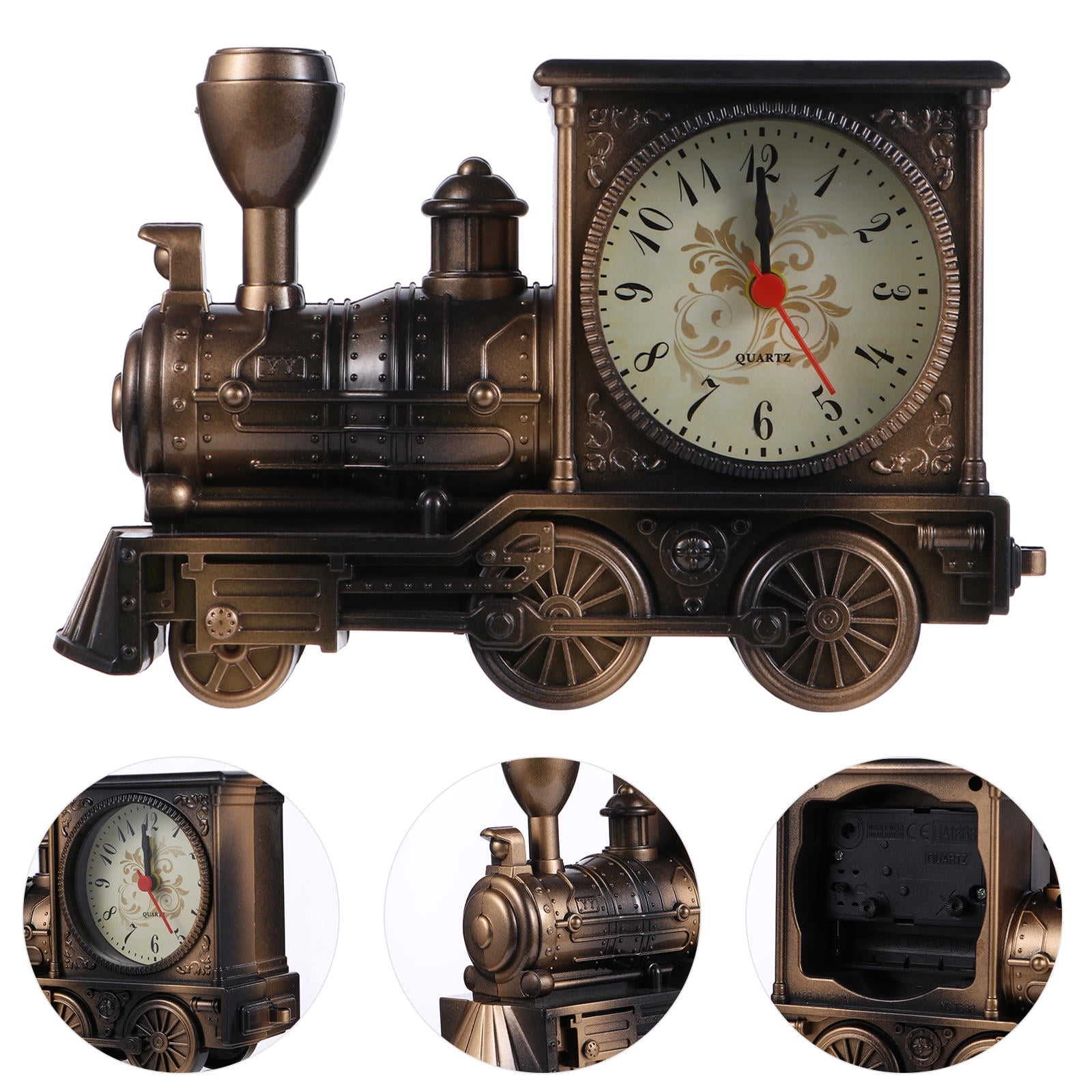 CRILSTYLEO Train Shape Alarm Clock 18x12x5.5cm Bronze Resistant Kids Bedroom Decor