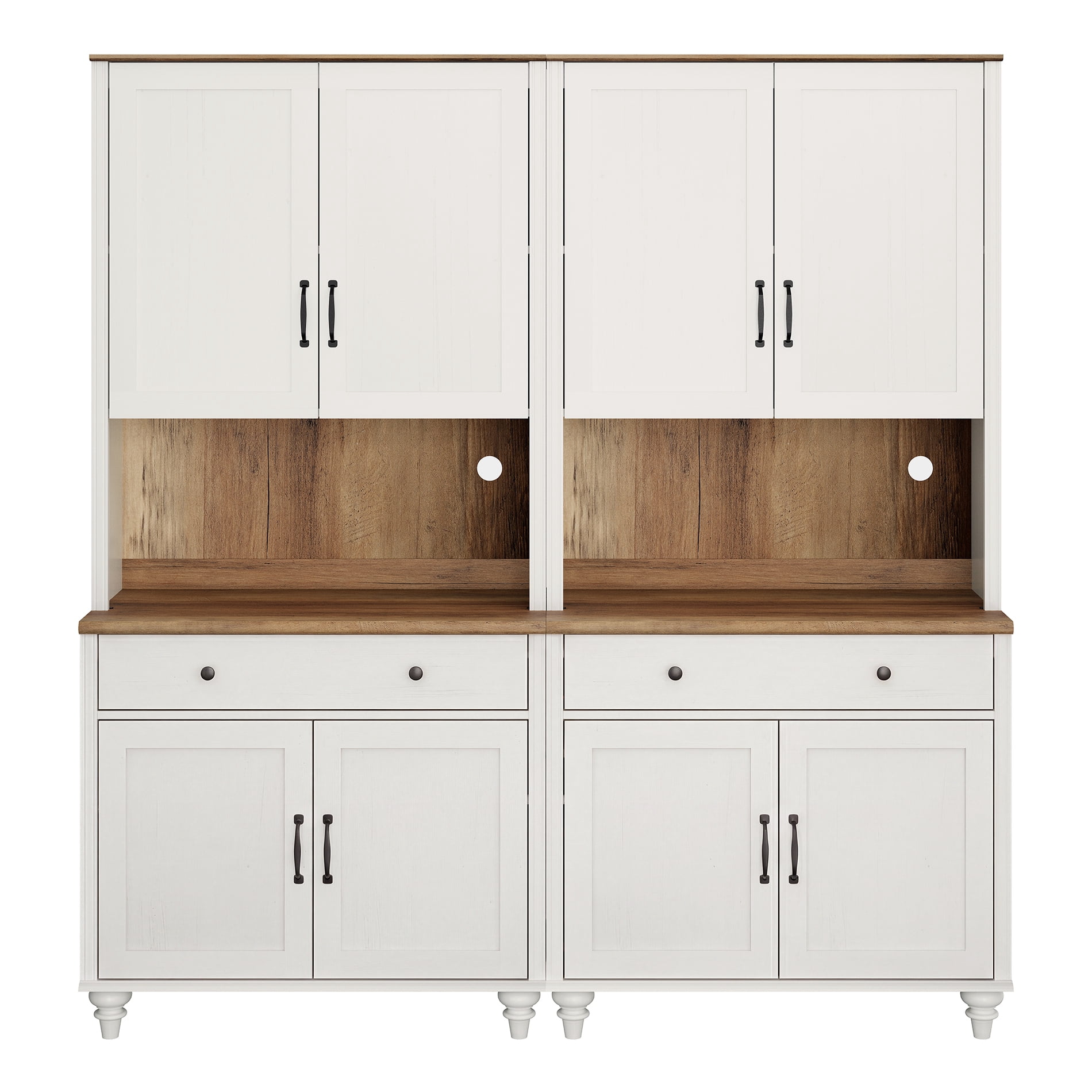 Sideboard Buffet Cabinet with Storage, Large Bookcase, Farmhouse Bookshelf with Ample Storage Cabinet, Large Library Wooden Bookshelves for Living Room, Office, White, 72" H