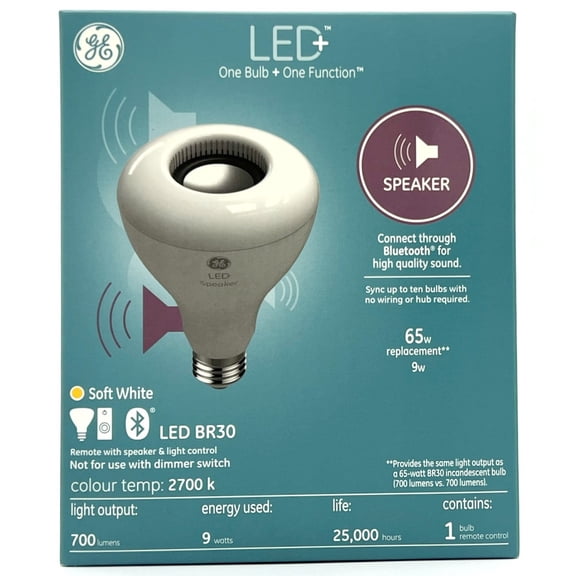 GE Lighting LED Speaker Indoor Floodlight Bulb, Soft White, Bluetooth Speaker, No App or Wi-Fi Required, Remote Included, BR30 Indoor Floodlight Bulb (1 Pack)