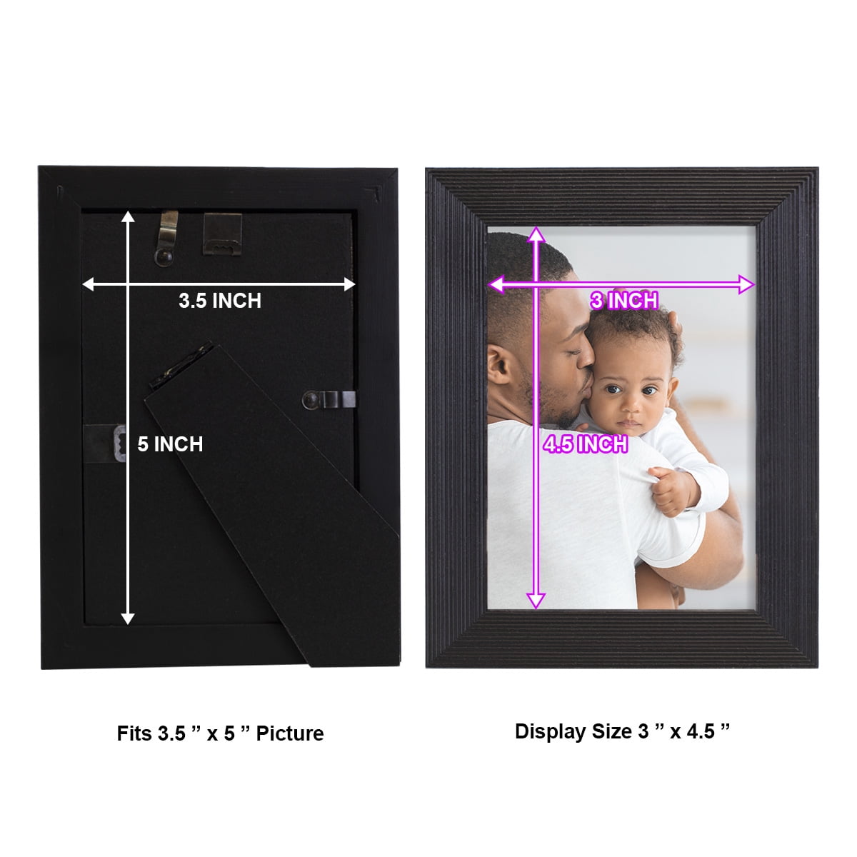 Grooved 3.5 in. x 5 in. Black Picture Frame Set (Set of 4)