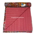 thumbnail image 5 of Beautiful Indian Handmade Cotton Kantha Quilt,Kantha Gudri, Floral with Mukut Design in Traditional Look Cotton Throw Blanket, Bedspread Size ( King 108" x 108" ), 5 of 6