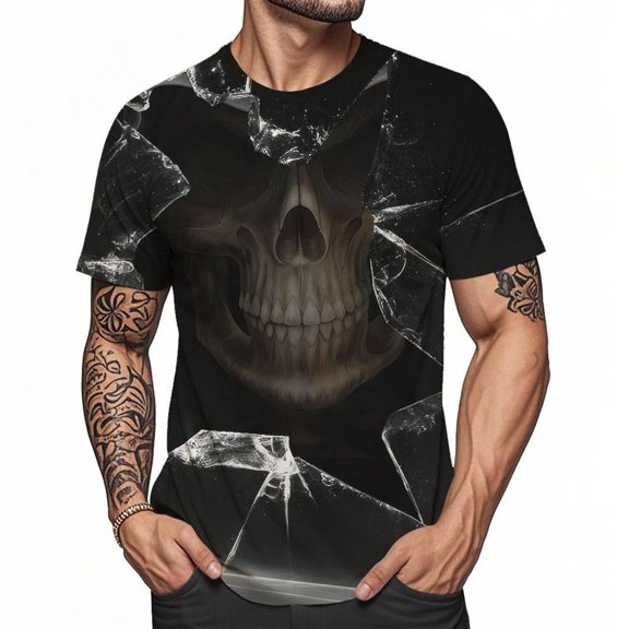 adaychics Skull Tshirts for Men Printed Short Sleeve Crewneck T-Shirts Regular Fit Trendy Tee Top for Travel Dating Daily Wear