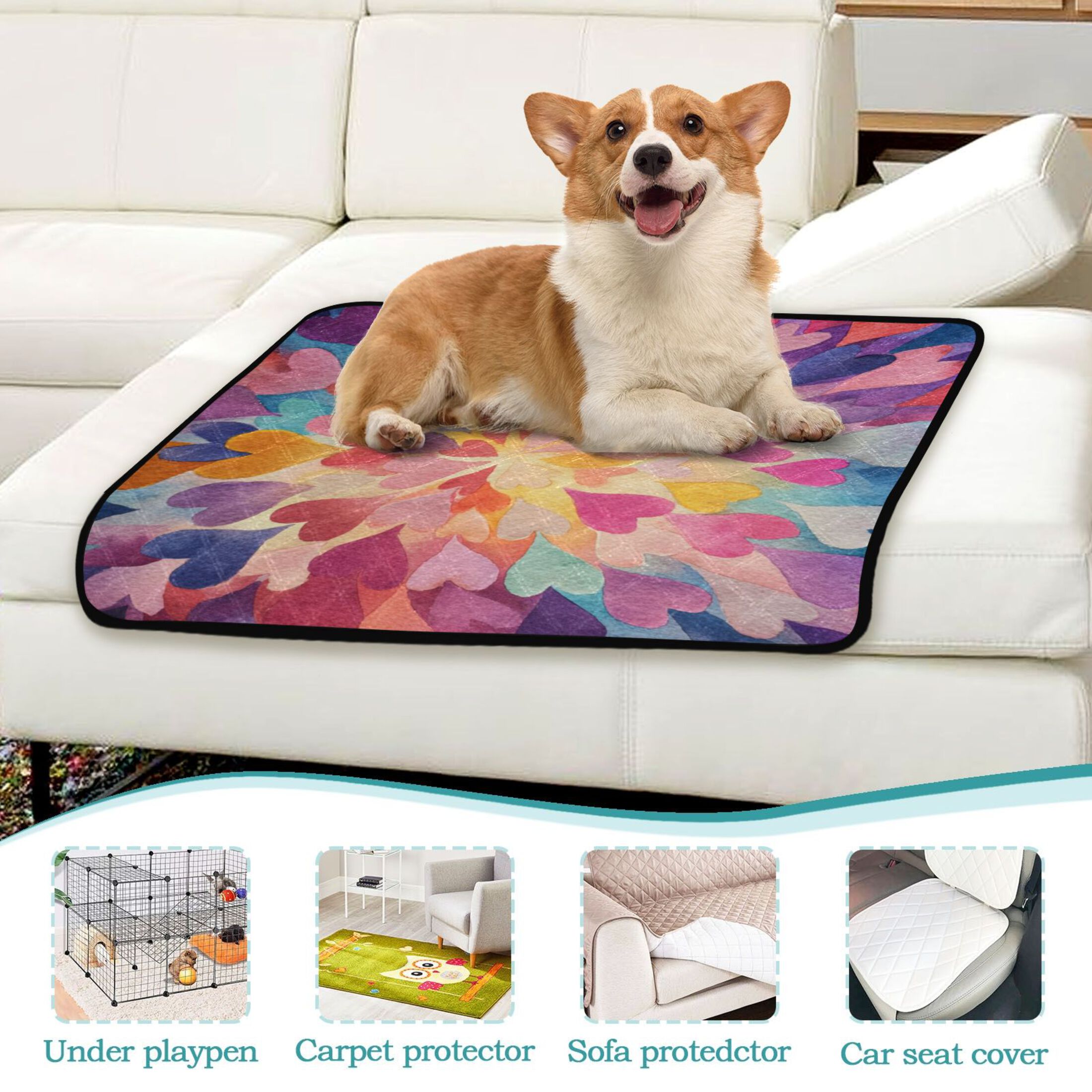 IAUYY Washable Pee Pads for Dogs Smallx3 Absorbent and Leak-Proof Non-Slip Reusable Puppy Pee Pads for Dogs Applicable to Playpen Potty Crate Numerous Heart Shaped Patterns