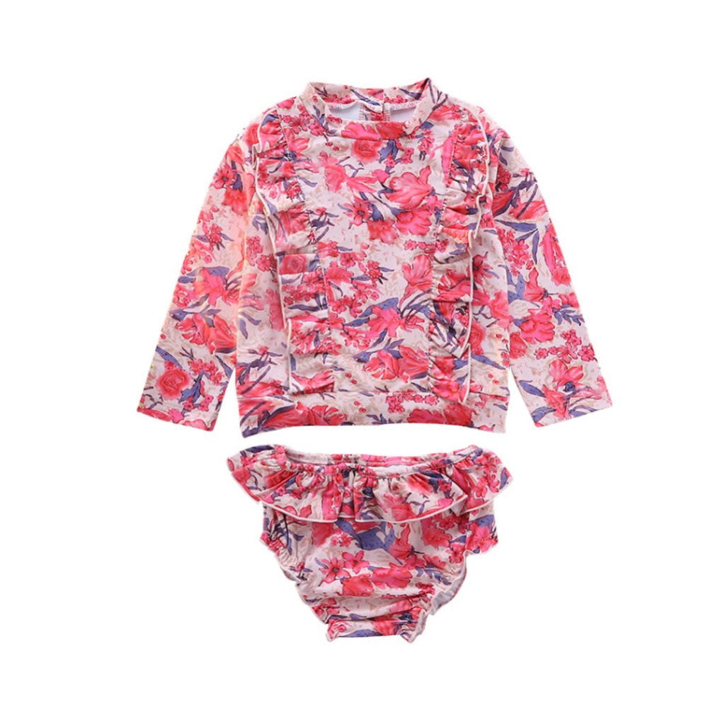 Floral Print Kids Bikini Long Sleeve Baby Girls Swimsuit For Children ...