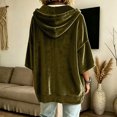 thumbnail image 4 of IAJDKMEK Women's 3/4 Sleeve Velvet Hoodie - Casual Hoodies for Women, Solid Color Pullover, Soft Plush Fall Outfits, Luxe Feel, 4 of 6