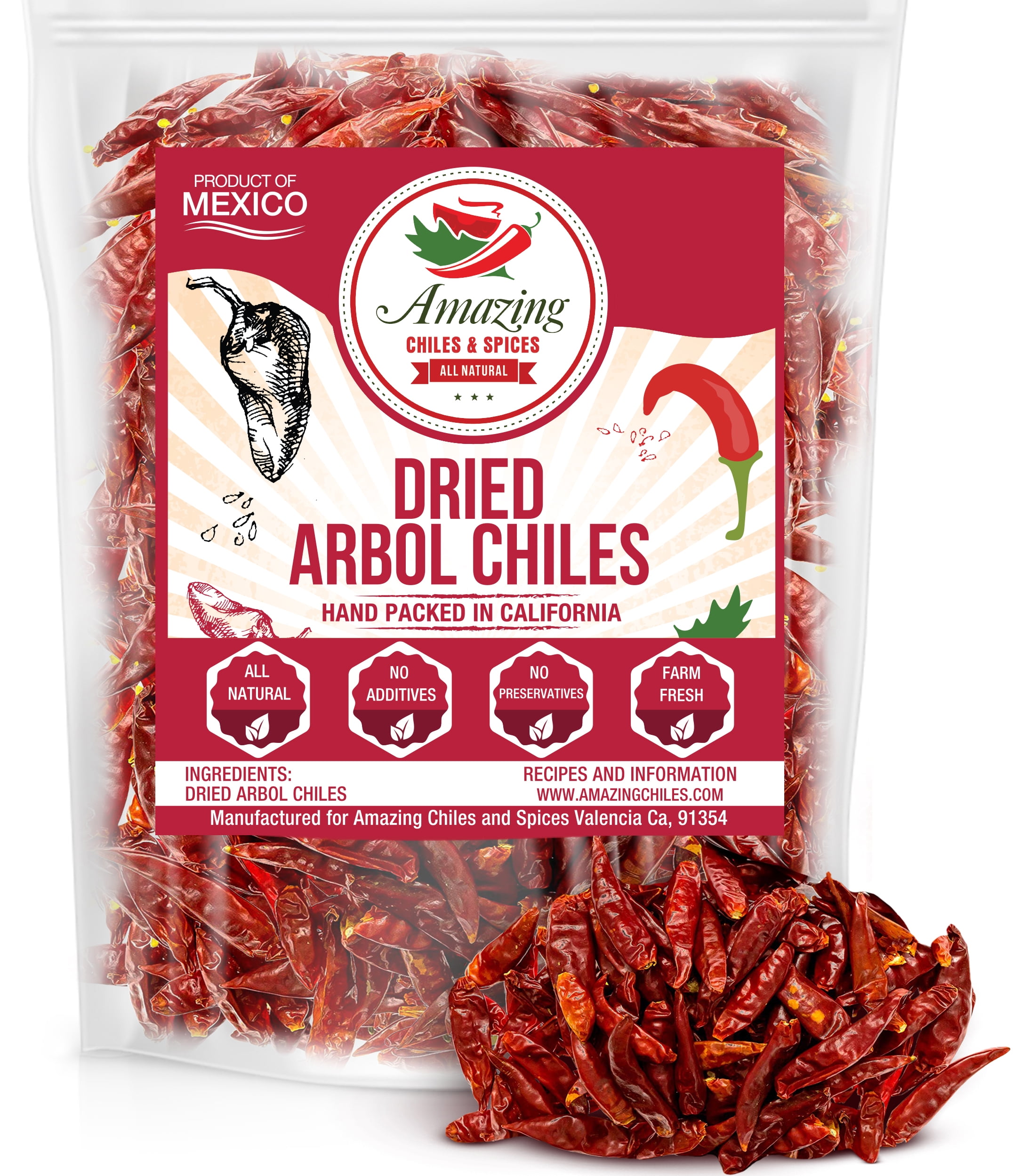 Chile De Arbol 4 oz - Red Chili Peppers, Premium and Natural - Great For Mexican, Chinese and Thai Dishes