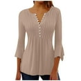 thumbnail image 1 of aidice Womens Shirts Notched V Neck Long Sleeve Button Ruched Tunic Tops Casual Comfy Fall Blouses Tops, 1 of 3