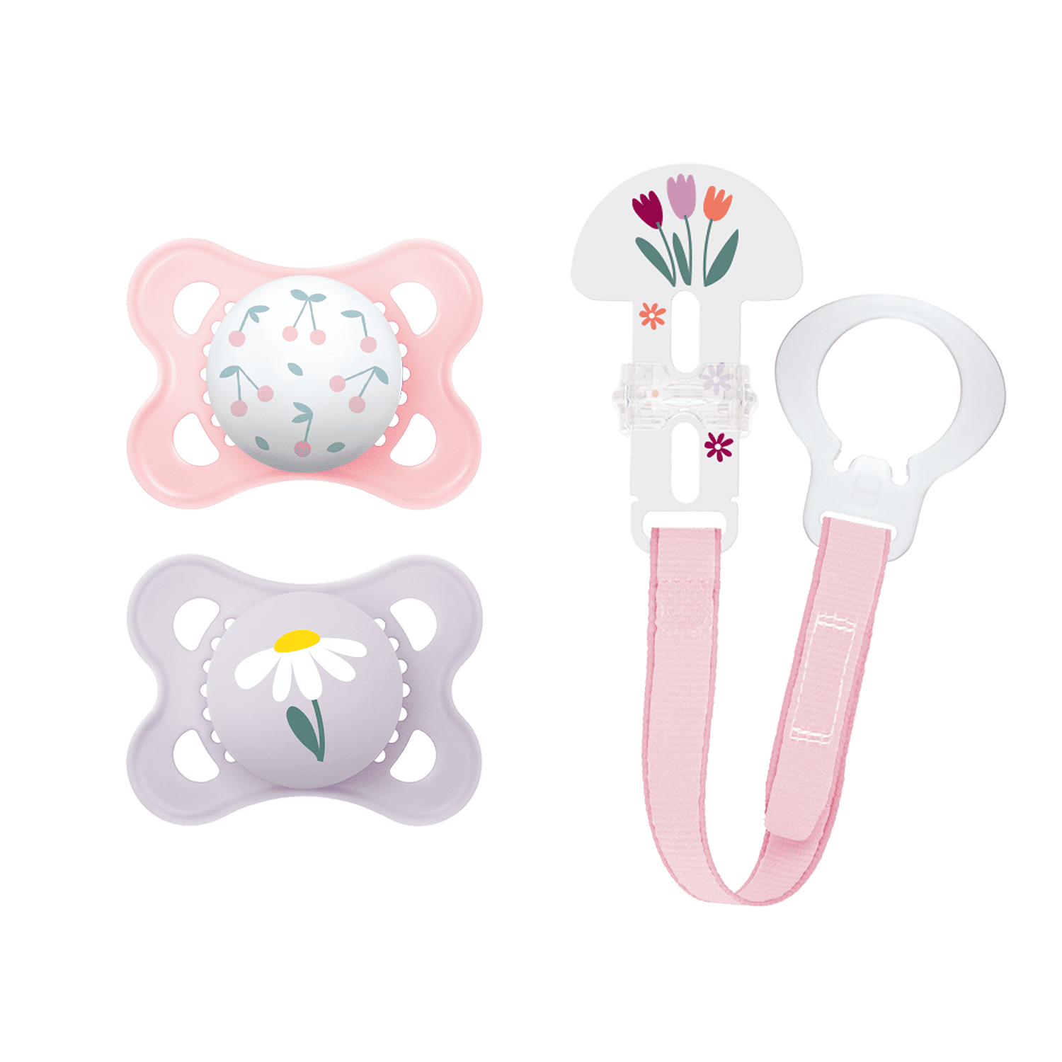 MAM I Love Mommy Collection Pacifiers (2 pack, 1 Pacifier Clip), MAM Pacifier 0-6 Months, Baby Girl Pacifier, Best Pacifier for Breastfed Babies