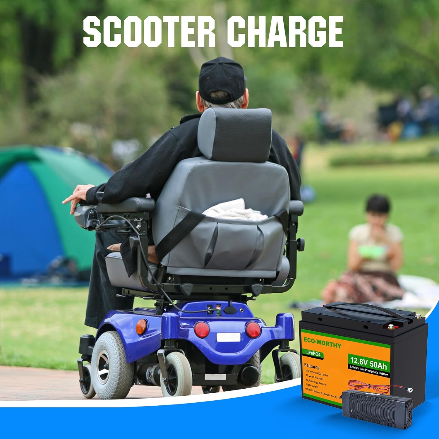 ECO-WORTHY 12V 50Ah Rechargeable LiFePO4 Trolling Motor Battery with 10A Smart Lithium Battery Charger, Up to 15000 Cycles, for Marine, Power Wheel Chair, Replacement of SLA Battery (Split Shipment)