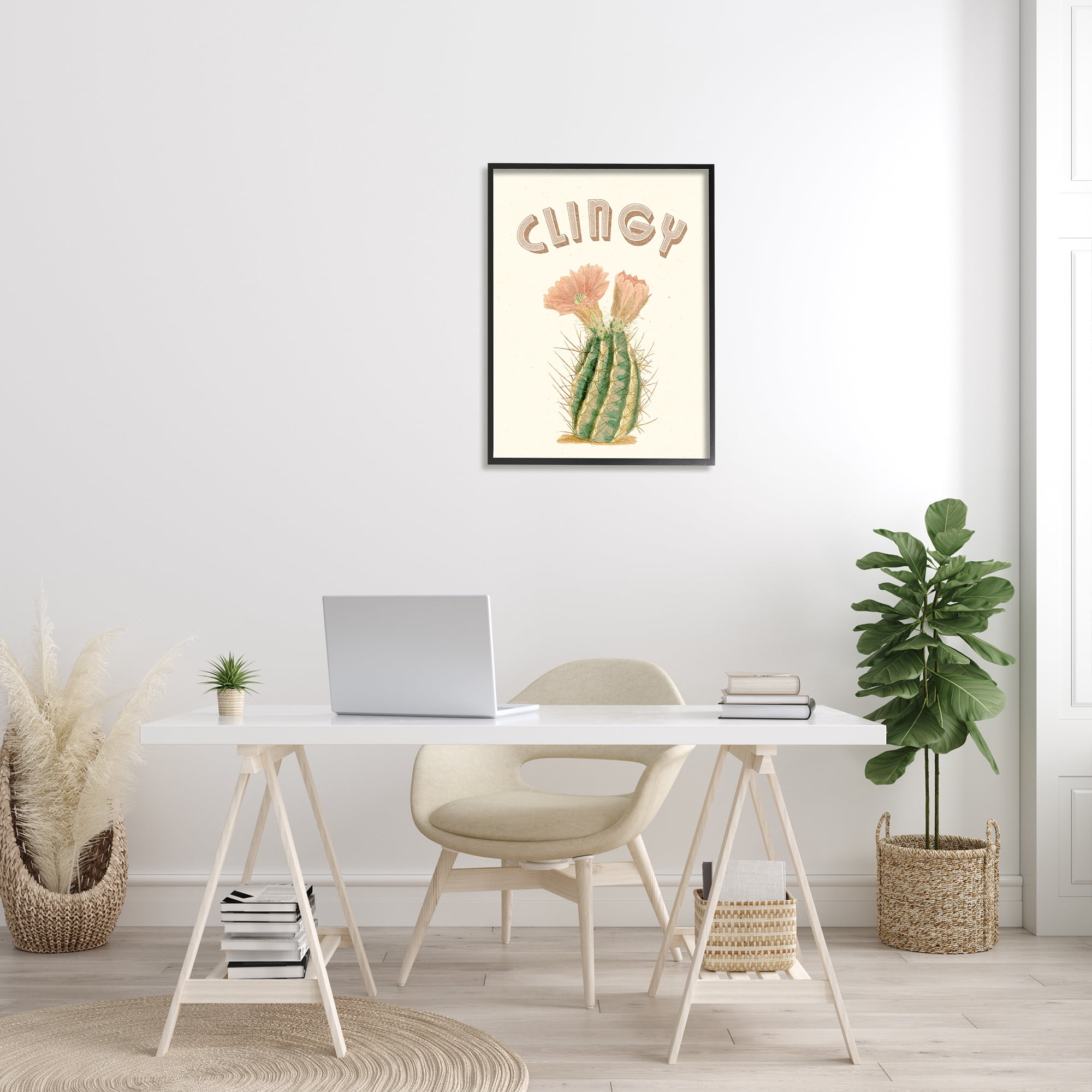 Stupell Industries Vintage Clingy Typography Prickly Floral Desert Cactus Botanical & Floral Painting Black Framed Art Print Wall Art, 24 x 30