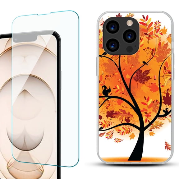 Slim-Fit Anti-Scratch Gel TPU Phone Case for iPhone 13 Pro, with Tempered Glass Screen Protector, by OneToughShield ® - Golden Tree