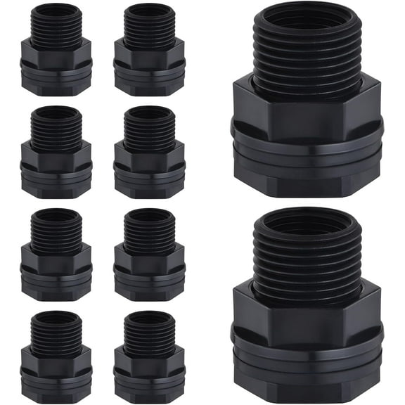 10 Pack Bulkhead Fitting, Garden Hose Threaded 3/4 Inch Male GHT x 1/2 Inch Female NPT Double Threaded Bulkhead Water Tank Connector for Rain Barrels Water Tank Pond Aquarium Tubs Pools Spigot