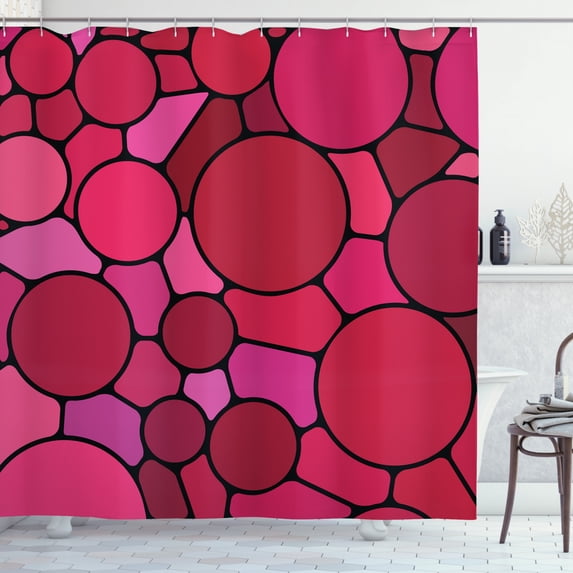 Contemporary Shower Curtain, Colorful Big and Small Circular Spots Accompanied by Formless Shapes on Black, Fabric Bathroom Set with Hooks, 69W X 75L Inches Long, Multicolor, by Ambesonne