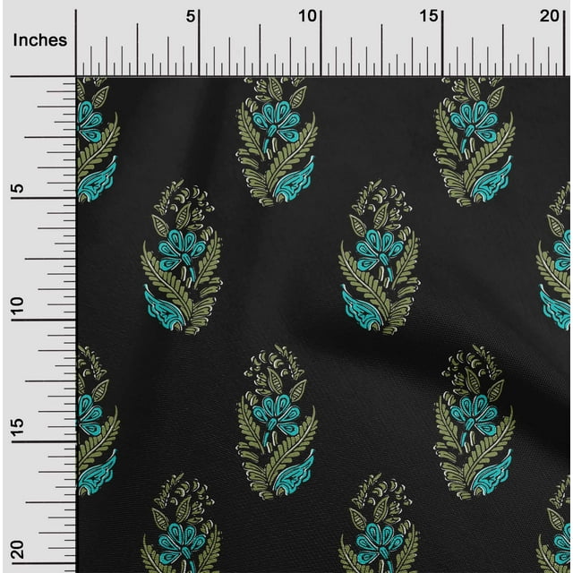 oneOone Cotton Cambric Fabric Leaves & Floral Block Printed Craft Fabric BTY 56 Inch Wide