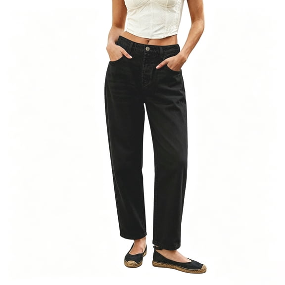 Back to School Barrel Jeans for Women High Waist Soft Washed Denim Relaxed Cropped Balloon Jeans