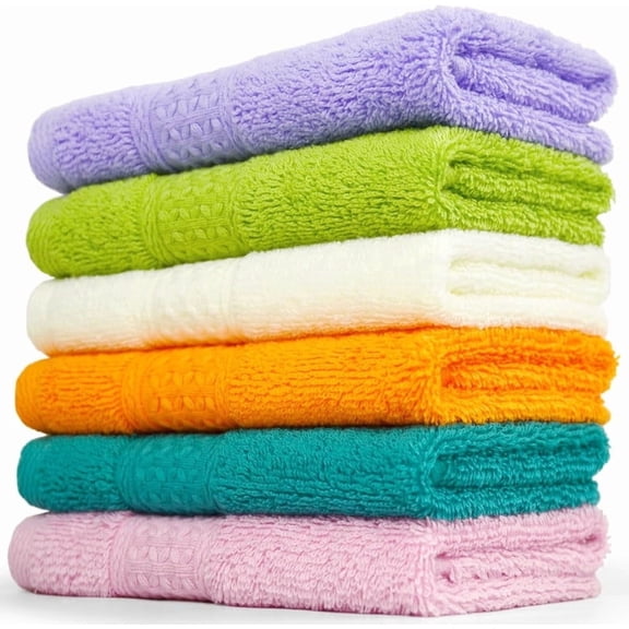 Zhao.Fu Washcloths Set, 13 by 13 inches, 100% Ring Spun Cotton, High Absorbent Hand Towels Set with Hanging Loop, Soft Towels for Body and Face, 6-Pcs
