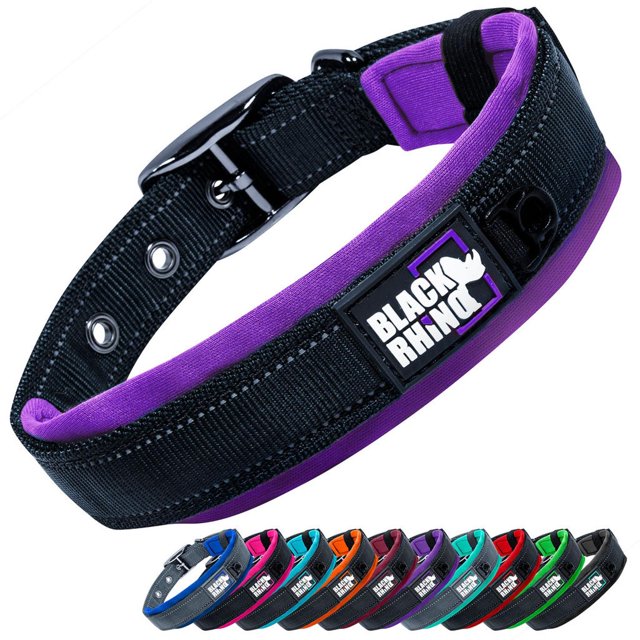 Collar para Perros Black Rhino, Neopreno Acolchado, Costuras reflectantes, Ajustable, XL (Azul/Gris) lila M