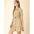 thumbnail image 2 of Unique Bargains Women's Belted Ruffled Hem Button-Down Cotton Safari Shirt Dress L Khaki, 2 of 6