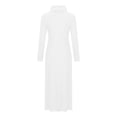 thumbnail image 3 of KIHOUT Maxi Dress Women Solid Color High Neck Long Sleeve Patchwork Pockets Large Hem Long Skirt, 3 of 5
