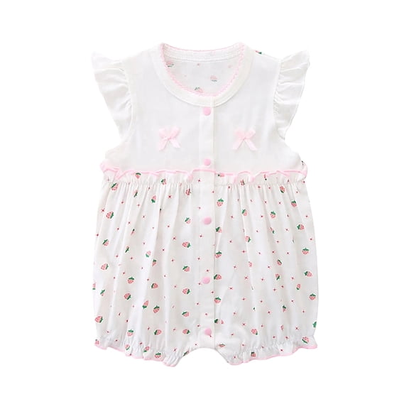 ZACPNCV Baby Girl Romper Cute Cartoon Printed Short Sleeve One-Piece Romper Infant Summer Clothes Cotton Jumpsuit White 6-9 Months