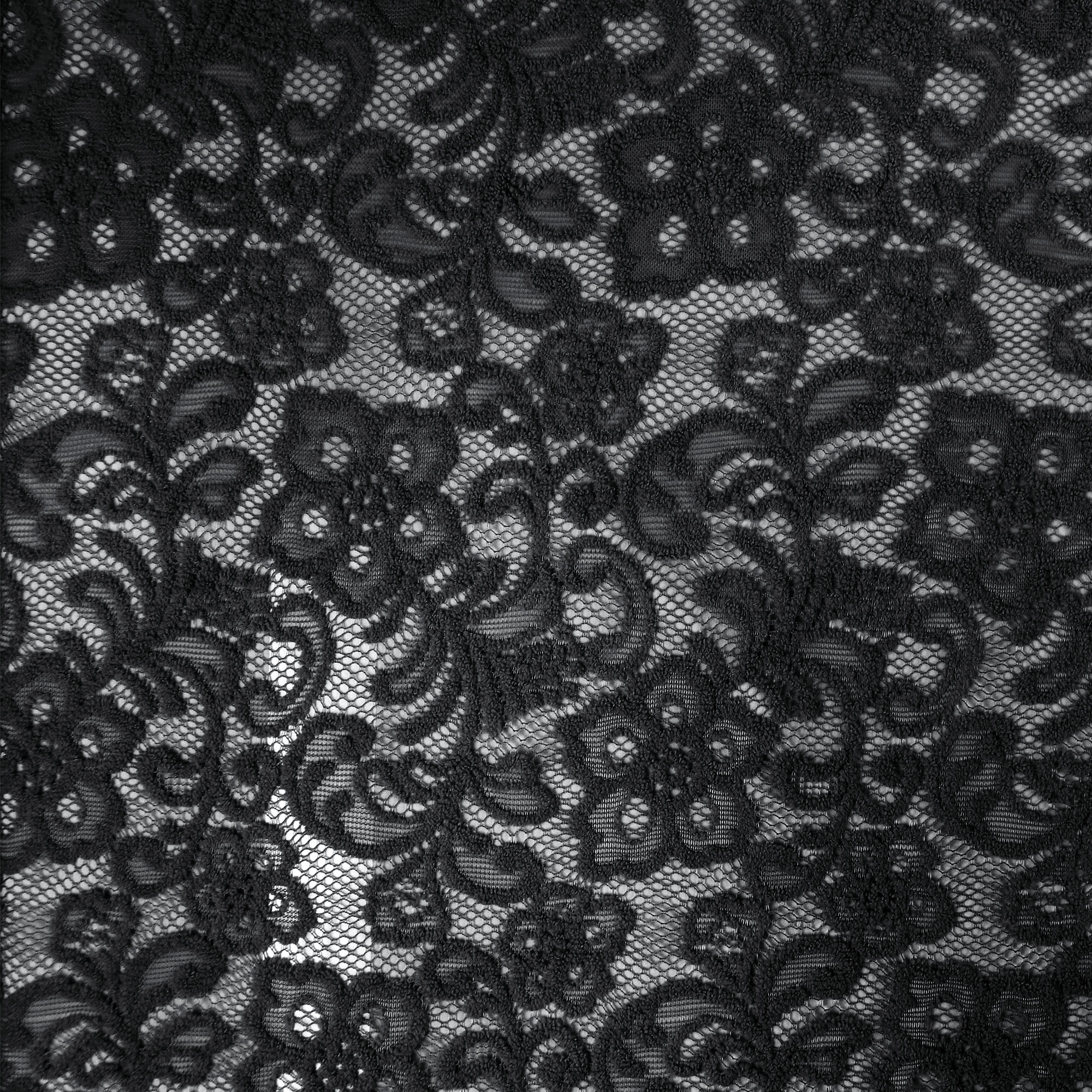 Romex Textiles 100% Polyester Chenille Lace Fabric with Flower Design - Black