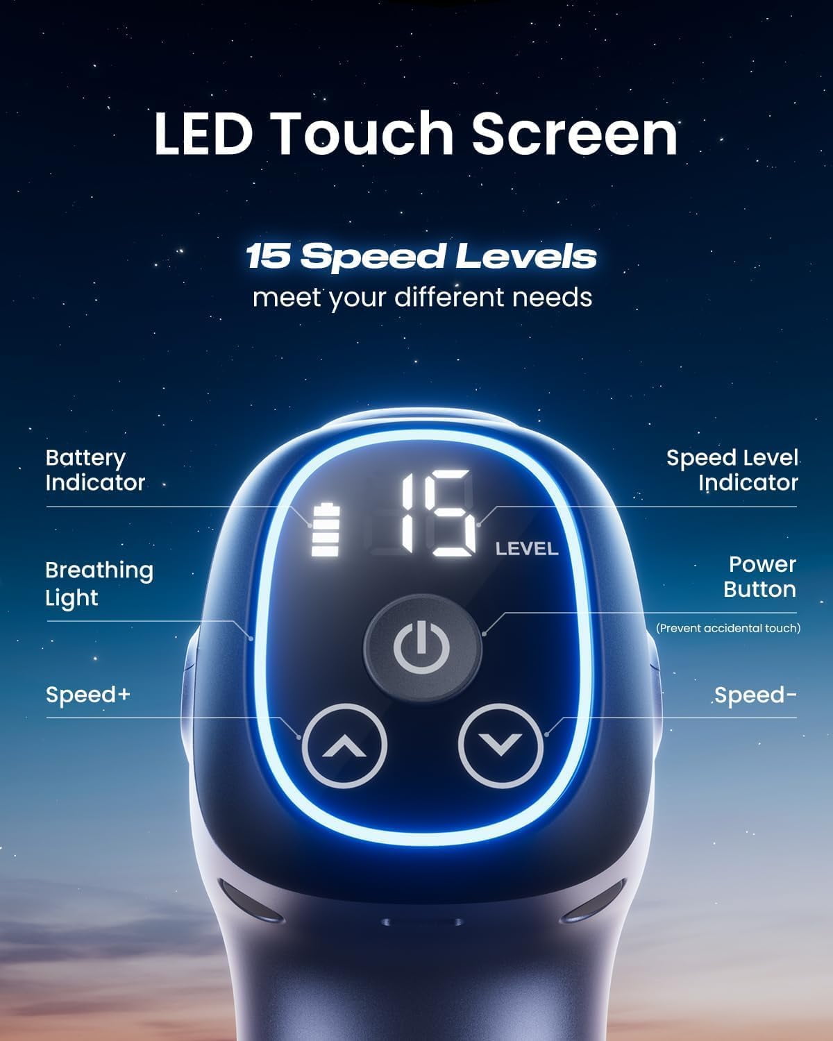 Deep Tissue Percussion Massage Gun for Athletes with 15 Speeds and LED Touchscreen