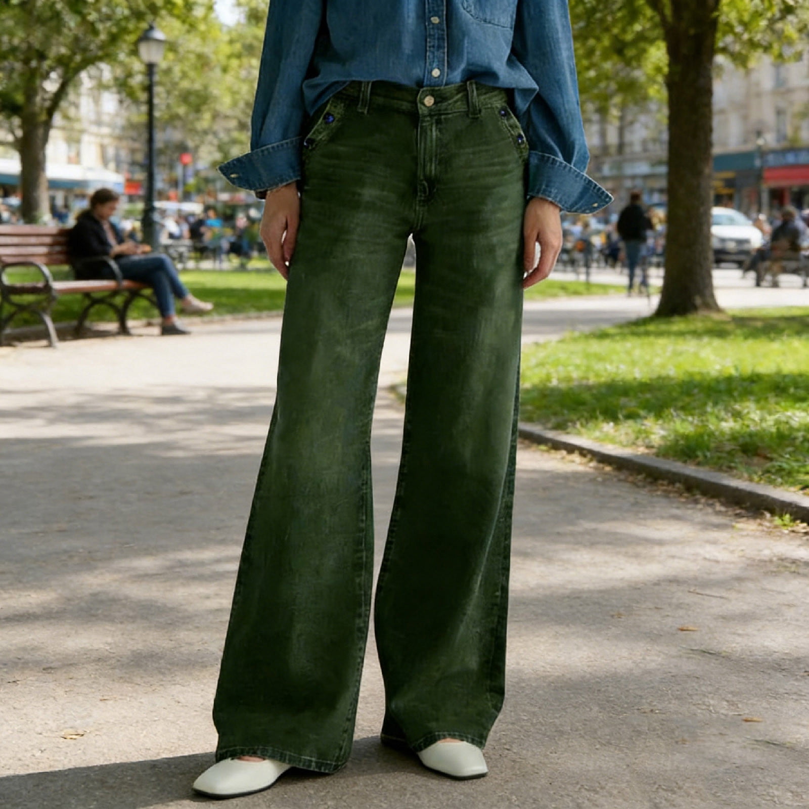Vintage Jeans for Women Solid High Waited Baggy Wide Leg Jeans Y2K Streetwear Loose Fit Denim Pants with Pockets