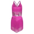 thumbnail image 2 of TiaoBug Women's Fringe Latin Dance Outfits Belly Dancer Sleeveless V Neck Tiered Tassels Crop Top and Skirt Hot Pink S, 2 of 6