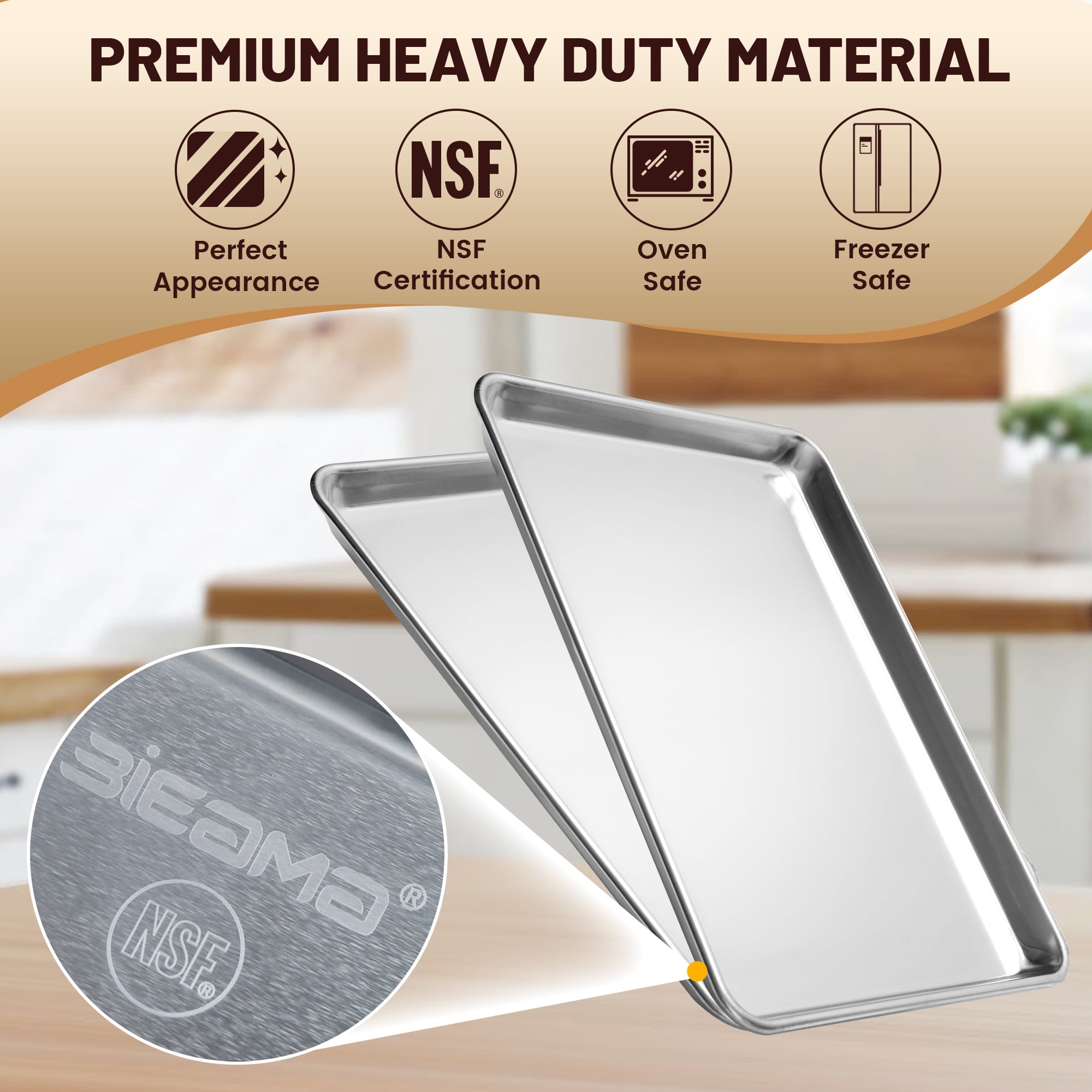 BIEAMA 6 Pack Half Size Baking Sheet Pan Aluminum Commercial Pan for Oven Freezer Bakery Hotel Restaurant 13" × 18"