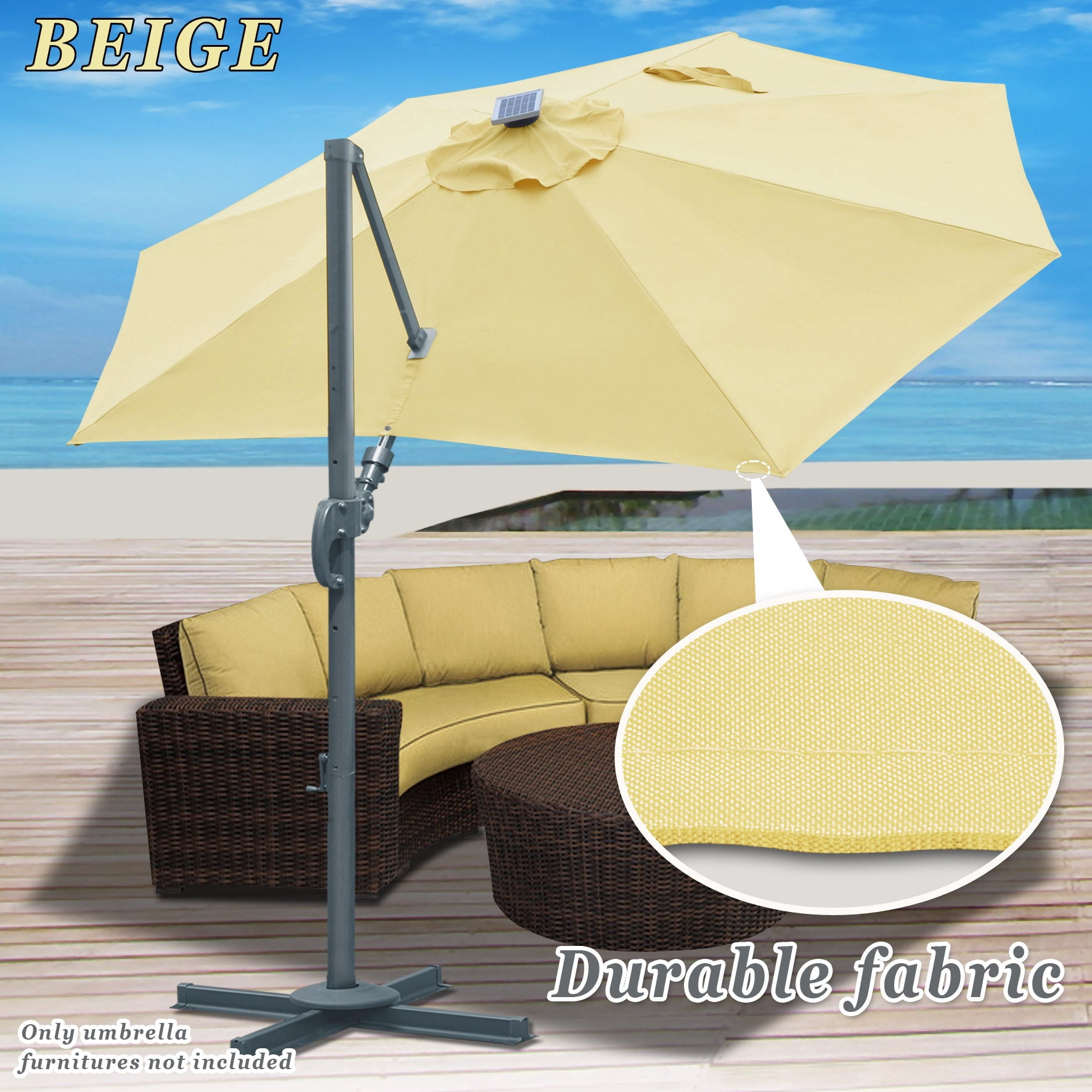 SUNNYOUTDOOR 11.5 FT Offset Cantilever Umbrella Outdoor Patio Market Hanging Umbrella with Cross Base (Beige)