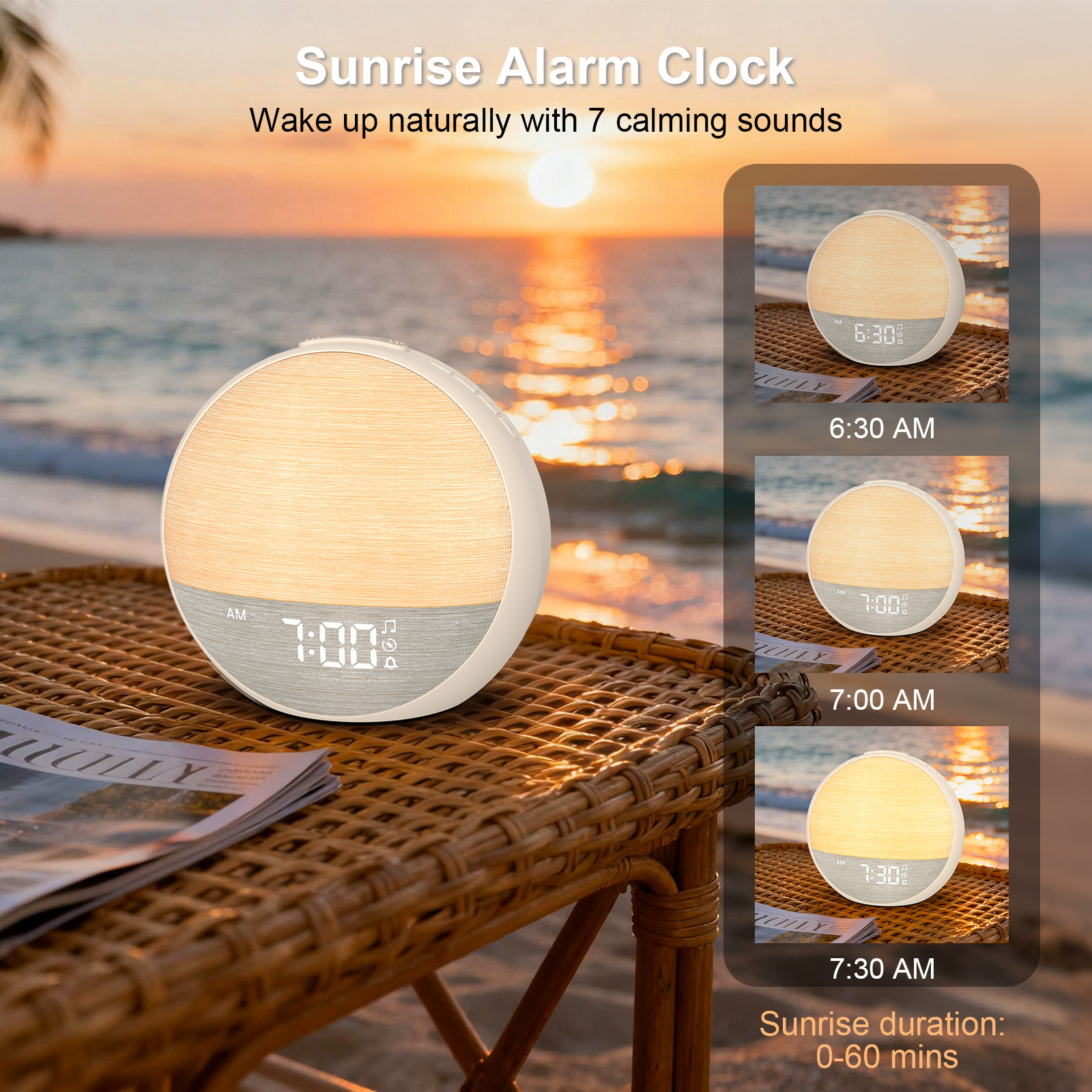 Sunrise Alarm Clock Wake up Sunlight with Sound Machine & Dimmable Night Light for Bedrooms Clock