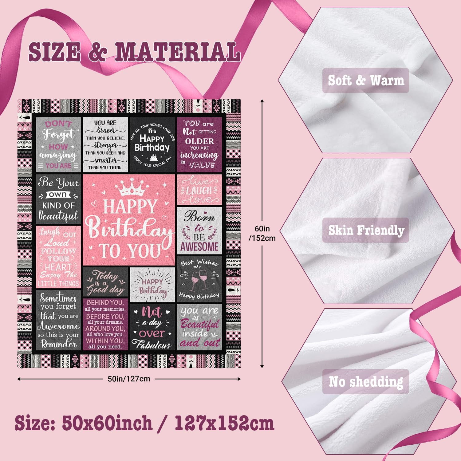 Birthday Gifts for Women Girls Throw Blanket 60"X50" Happy Birthday Decorations for Woman Gifts for Women Birthdays Unique Womens Bday Gift Ideas for Her Friend Mom Sister Grandma Wife