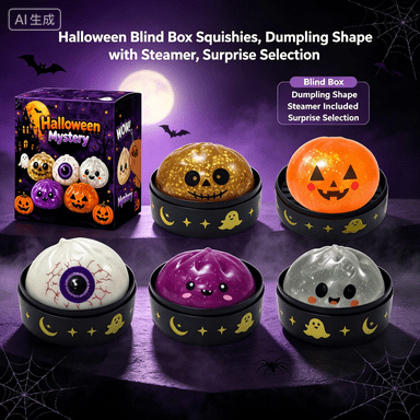 Halloween Mystery Blind Box Dumpling Squish, Steamer Accessory, Random Squeeze Balls