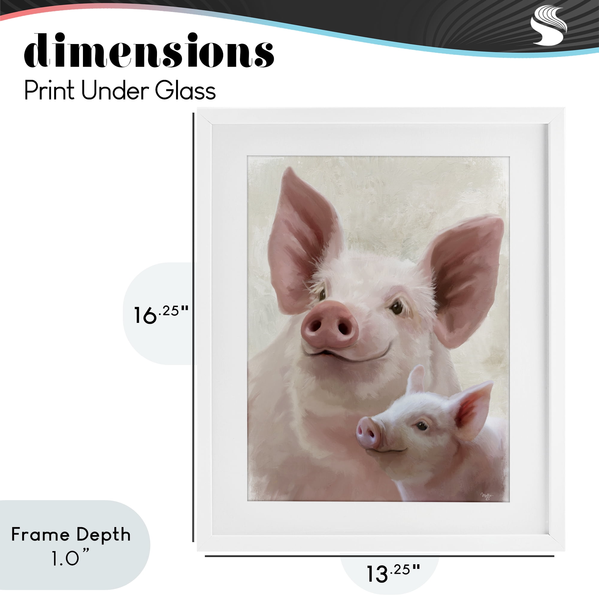 Stupell Industries Piglet & Mom Portrait White Framed Print Under Glass, design by Mollie B.