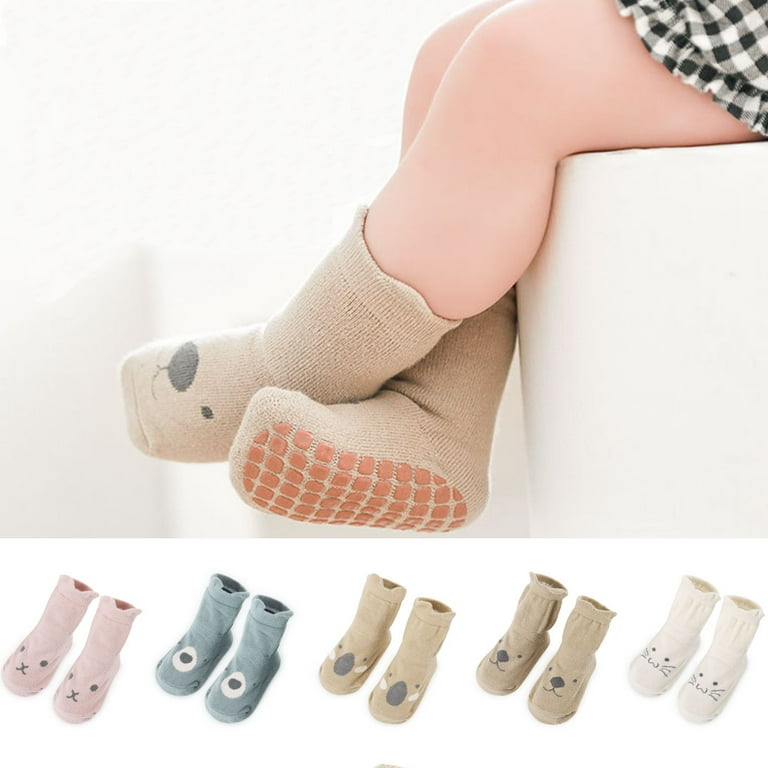 Gustave 5 Pairs Baby Toddlers Non Skid Socks Anti-Slip Crew Ankle Socks  Cute Cotton Slipper Socks with Grips for Kids Infants Girls Boys, L 