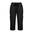 thumbnail image 6 of Costeam Womens Solid Color High Waist Straight Leg Cropped Capris and Shorts with Side Pockets Loose Fit Elastic Waist Dual Style Casual Bottom Pants, 6 of 6