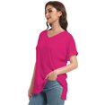 thumbnail image 4 of Women's V Neck T-shirt with Rolled Sleeves, Summer Loose Fit Tops with Side Split, 4 of 5